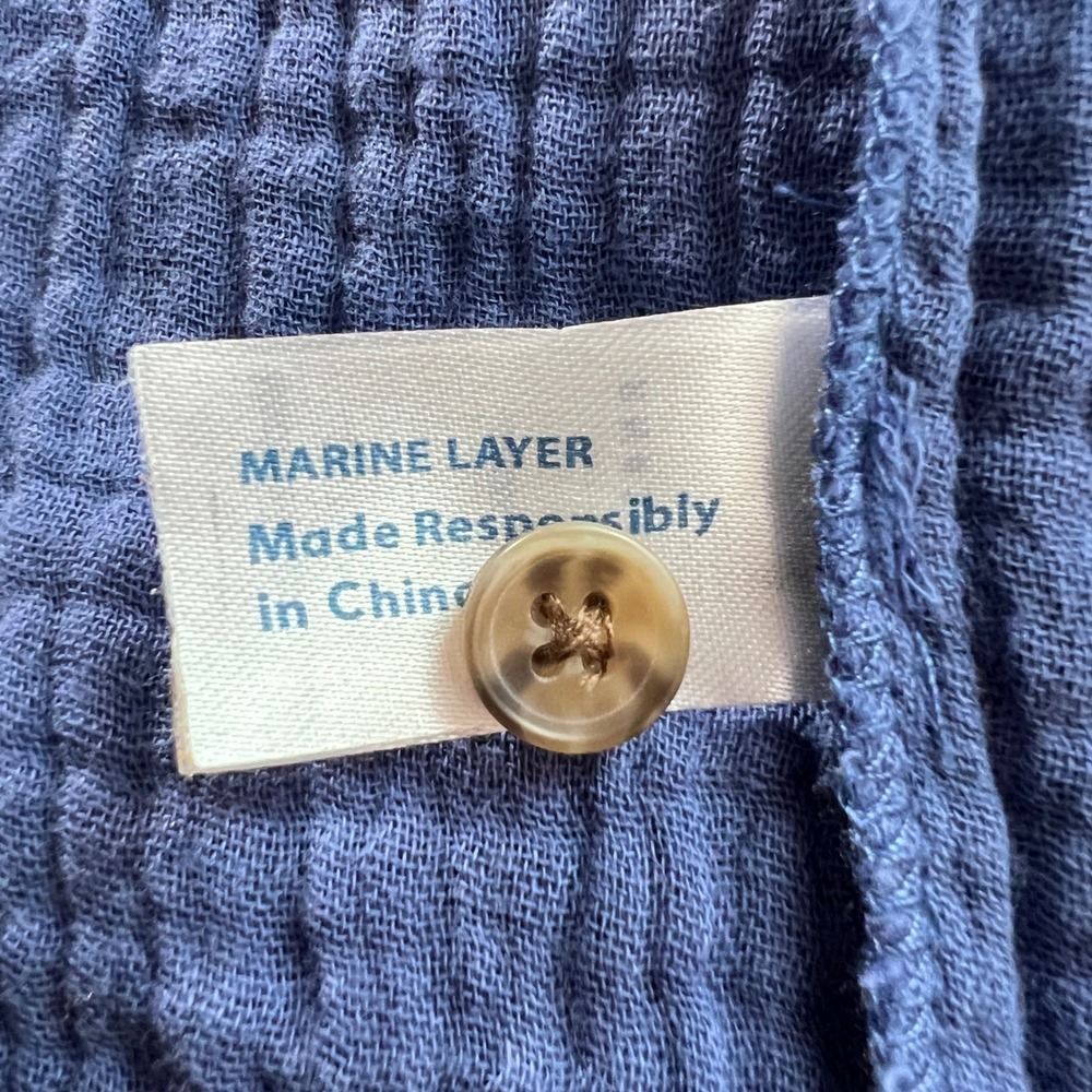 910 |Marine Layer Double Gauze Tiered Button Front Boho Midi Dress Blue Womens M - Picture 8 of 10
